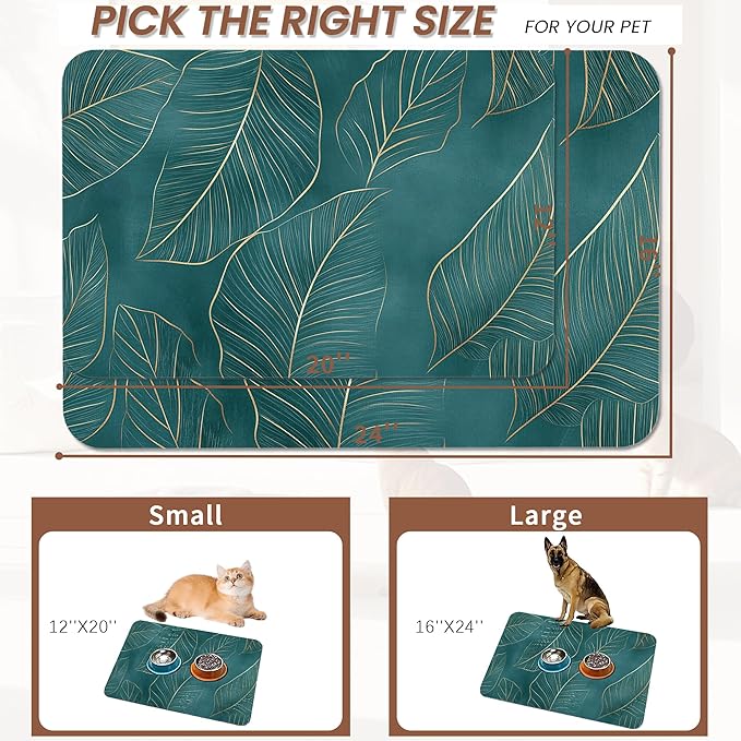 Tropical Palm Leaves Dog Food Mat for Floors,Absorbent Quick-Dry Pet Feeding Mat,Cat Dog Bowl Mats for Food and Water,Non-Slip Pet Accessories Supplies 16"x24"
