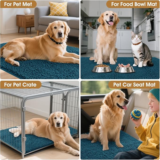 IM HOME Dog Door Mats for Muddy Paws, 36" X 24" Chenille Absorbent Doormat, Non Slip Heavy Dog Rugs for Muddy Paws, Soft Indoor Door Mat for Entryway, Mud Paw, Inside Floor, Teal Blue