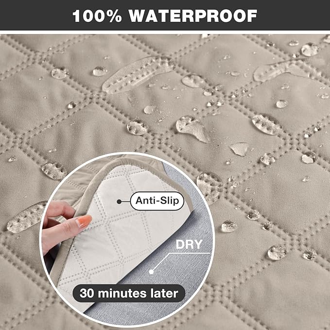 TAOCOCO 100% Waterproof Recliner Couch Covers, Recliner Sofa Covers with Leg Straps, 1-Piece Washable Reclining Sofa Cover with Pocket Couch Protector for Pets Kids(2 Seater, Apricot Pink)