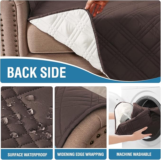 H.VERSAILTEX 100% Waterproof Sofa Covers for 3 Cushion Couch Modern Sofa Cover for Dogs XL Couch Covers for Oversized Sofa with Elastic Straps (Oversized Sofa,Chocolate/Beige)