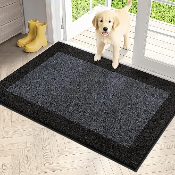 PURRUGS Dirt Trapping Door Mat 32" x 48", Non-Slip Machine Washable Entry Rug, Entrance Mat, Indoor Front Door Mat, Super Absorbent Entryway Rug for Muddy Shoes & Paws, Bluish Grey & Charcoal