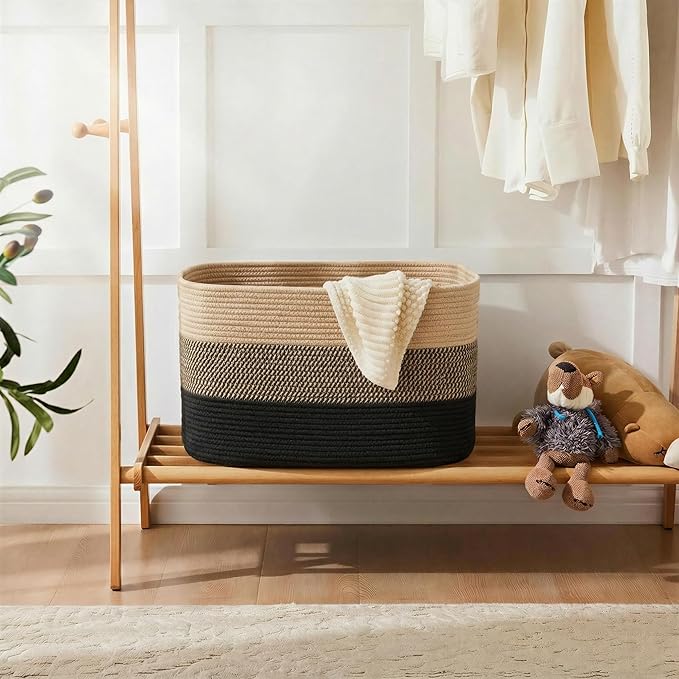 Blanket Basket,Rectangle Woven Baskets for Storage,30L Laundry Basket for Decorative Nursery Blanket,Toys,Dirty Clothes and Magazine in Shelves,Baby Room,and Living Room