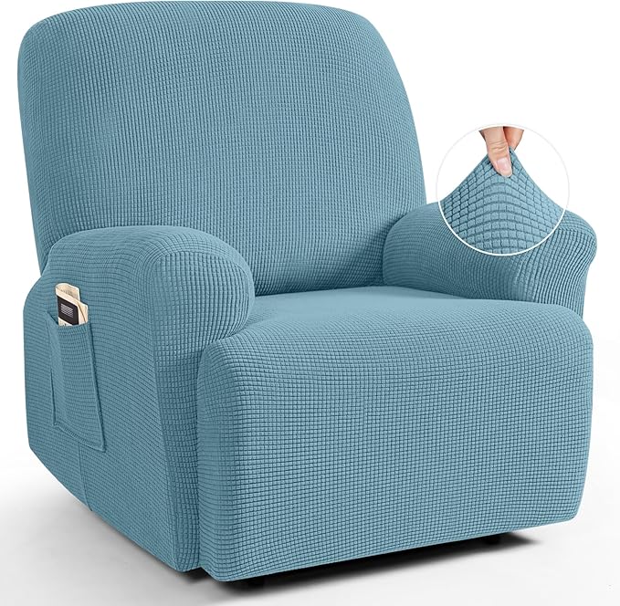 TAOCOCO Oversized Recliner Chair Covers, 1 Seater Streach Recliner Covers Soft Couch Protector Furniture Protector Covers with Elastic Chair Cover Jacquard Pattern (Dusty Blue)