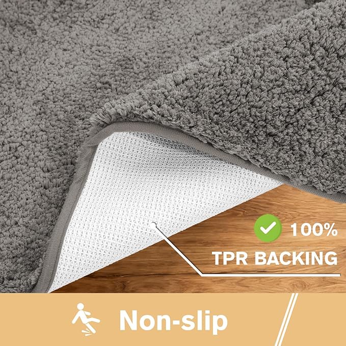 Taupe Bathroom Rugs 17"x24" - High-Density Microfiber Bath Mat, Fluffy Non Slip Absorbent and Washable Bathroom Mat - Ideal for Small Spaces, Vanity, Toilet, or Pet Mat