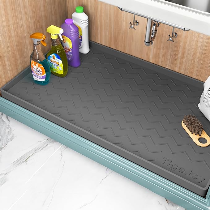 TigeJoy 37" x 19" Under Sink Mats for Kitchen Waterproof, Leak-Proof Silicone Mat Sink Protector and Cabinet Liner, Kitchen Essentials Organizer and Storage, Boot or Shoe Tray, Pet Feeding Mat