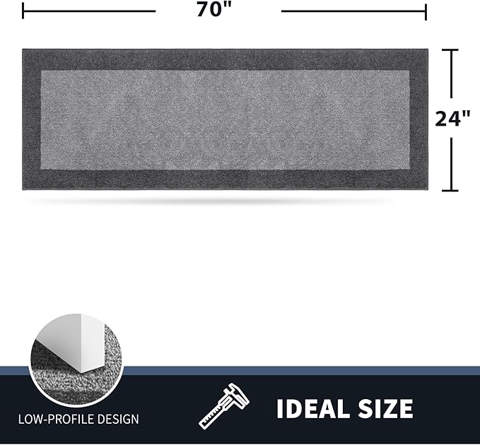 PURRUGS Dirt Trapping Door Mat 24" x 70", Non-Slip Machine Washable Entry Rug, Entrance Mat, Indoor Front Door Mat, Super Absorbent Entryway Rug for Muddy Shoes & Paws, Light Grey & Grey
