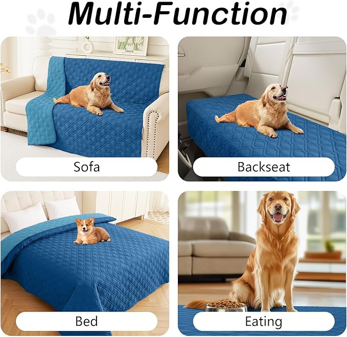 hyha Waterproof Dog Bed Blanket, Soft Pet Blankets, Waterproof Couch Cover for Dogs, Reversible Sofa Covers Washable for Furniture (52x82 Inch, Navy Blue/Blue)