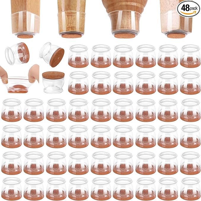 CHUNZEXI 48 Pack Chair Leg Floor Protectors for Hardwood Floors, Silicone Felt Covers Pads Caps, Protect Wood Furniture Feet Floors Noise Reduce and Scratch (Universal Small & Clear)