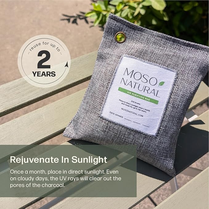 Moso Natural Air Purifying Bag 200g (4 Pack) | Premium Bamboo Charcoal Odor Absorber for Home & Car | Closet Odor Eliminator, Small Room Deodorizer & Car Air Freshener | Long Lasting Charcoal Bags