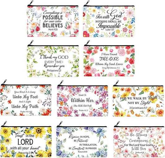Reginary 20 Pcs Religious Cosmetic Bags Bulk for Women Christian Purse Organizer Pouches Roomy Makeup Bags with Zipper Toiletry Bag Pouch Travel Church Accessory Organizer Gifts, 7 x 4.3 Inches
