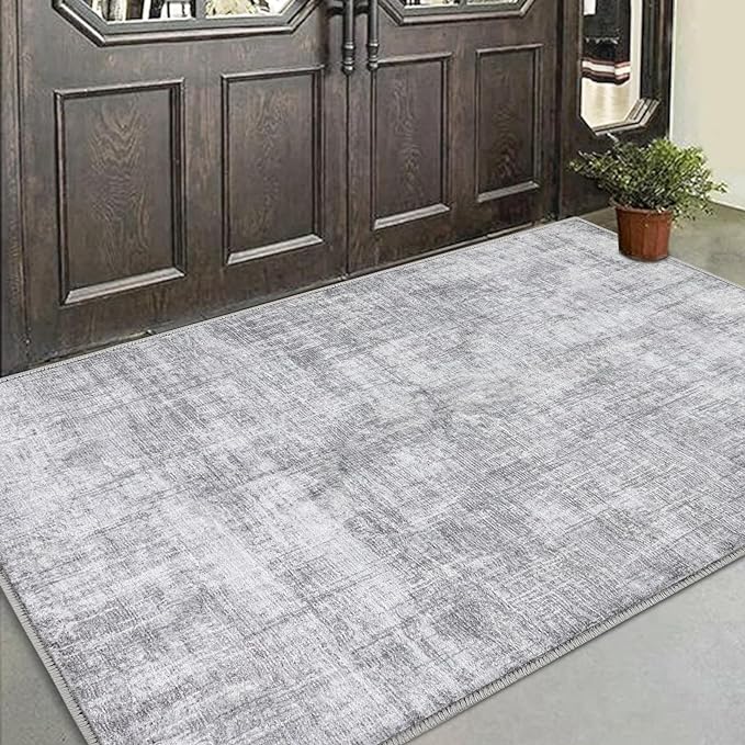 COMSLE Door Mat, Front Door Mat Indoor for Entrance Faux Wool Absorbent Non Slip Modern Throw Rug for Entryway Bedroom Muddy Paws - Pet Friendly, 47x71 Inches,Grey Machine Washable