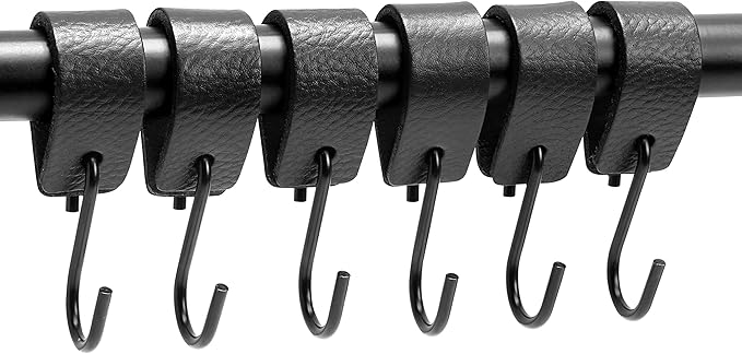 Brute Strength - S Hook with Leather Loop - Black - 6 x - 12.5 x 2.5 cm - Coat Hooks for Carving Hooks Leather