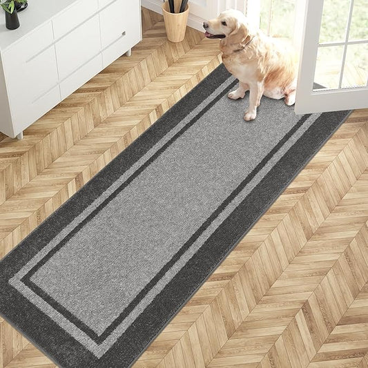 PURRUGS Dirt Trapping Door Mat 24" x 70", Non-Slip Machine Washable Entryway Rug, Entrance Mat, Indoor Front Door Mat, Super Absorbent Entry Rug for Muddy Shoes & Paws, Light Grey & Dark Grey