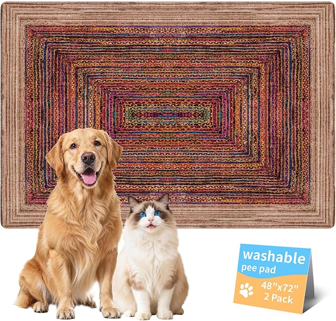 Dog Pee Pads Training Pads Upgrade Triple Thickness All-Purpose Super Absorbent & Leak-Proof, Quick Dry and Leak-Proof and Odor Control (Sisal Bohemian Print, 48" x72"x2PCS)
