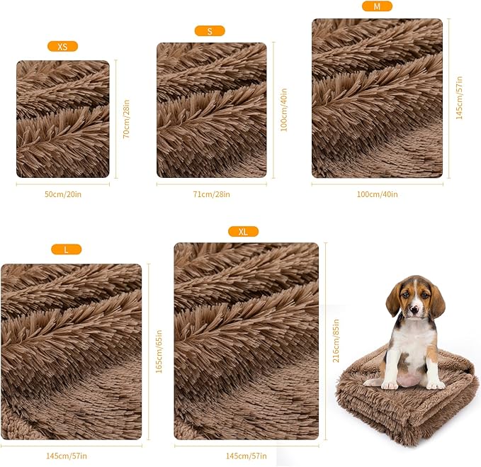 Wowchine Waterproof Calming Dog Bed Covers Pets Blanket for Large Dogs Cats Brown Fluffy Long Faux Fur Pet Blankets Reversible Couch Sofa Cover Washable Love Bed Mats(Brown,XL-85x57in)