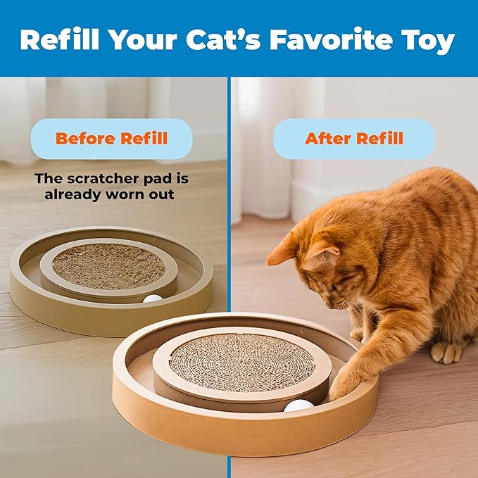 Catify Cat Scratcher Replacement Pads 3 Pack – Double-Sided Corrugated Cardboard Scratch Pad for Cats Round Cat Scratching Refill for Catify Spin n’ Scratch & Compatible Cat Scratchers for Indoor Cats