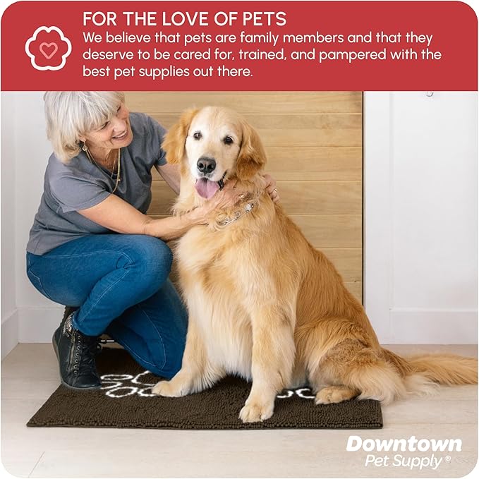 My Doggy Place Microfiber Dog Mat for Muddy Paws, 36" x 26" Brown with Paw Print - Absorbent and Quick-Drying Dog Paw Cleaning Mat, Washer and Dryer Safe - Non-Slip Rubber Backed Pet Mat, Large