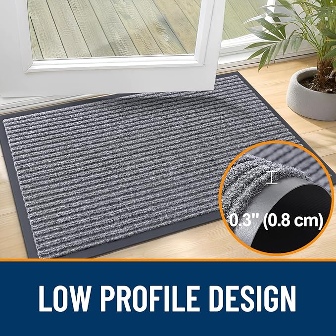 OLANLY Front Door Mat Indoor Outdoor Entrance, Waterproof Heavy Duty Doormat, Fade Resistant, Low Profile, Easy Clean Patio Porch Welcome Floor Mats for Entry, 71x47, Light Gray