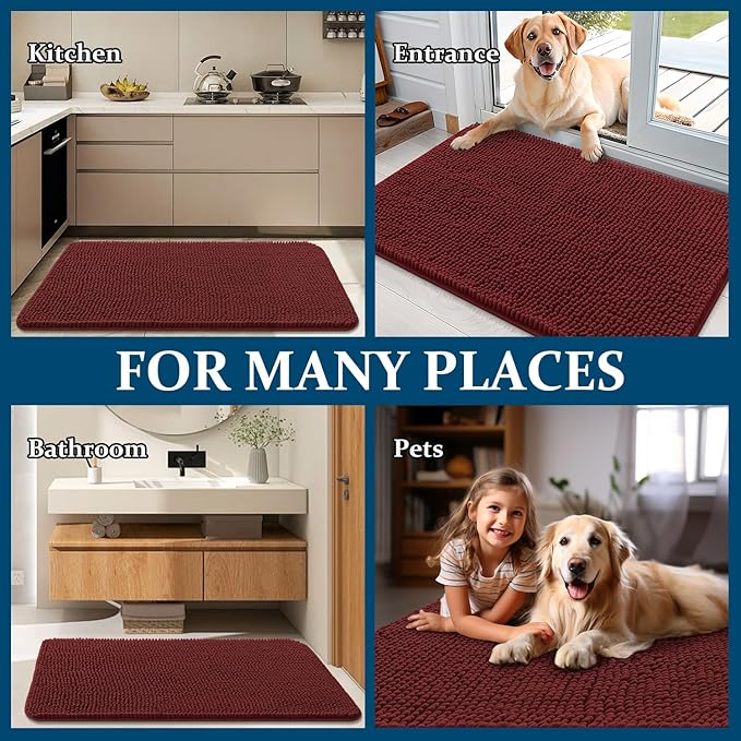 OLANLY Dog Door Mat for Muddy Paws 48x30, Absorbs Moisture and Dirt, Absorbent Non-Slip Washable Doormat, Quick Dry Chenille Mud Mat, Entry Indoor Entryway Carpet for Inside Floor, Caramel Russet