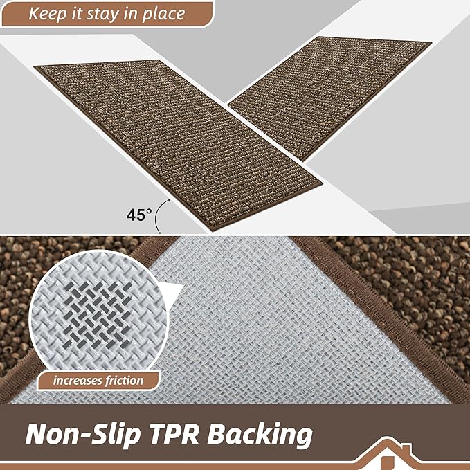 BEQHAUSE Dirt Trapper Door Mat 32" x 72", Non-Slip Washable Doormats Entrance Mat, Dirt Resistant and Absorbent Welcome Mat, Low Profile Floor Mats for Front Back Door and Entryway, Brown