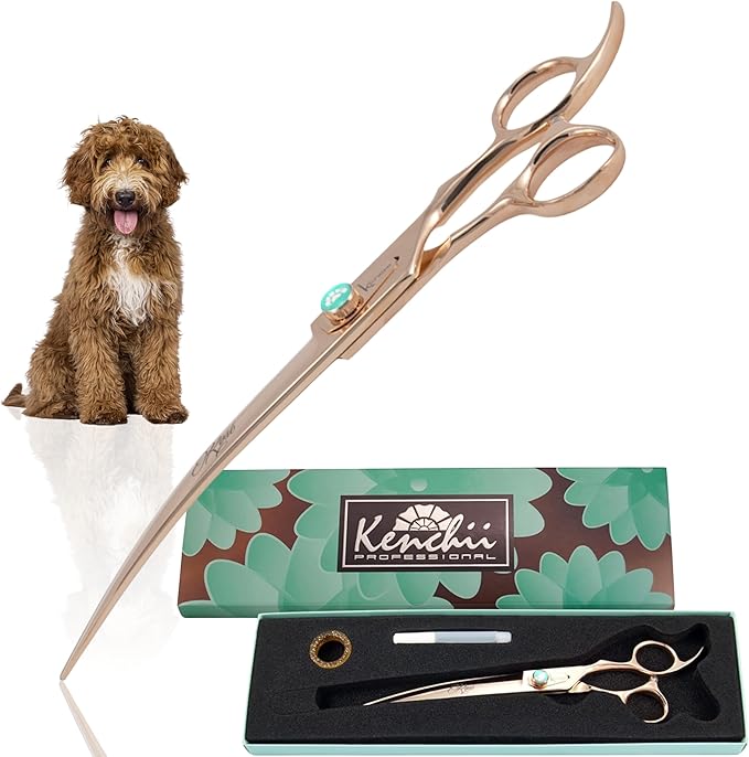 Kenchii Rose Dog Grooming Scissors, 8 Inch Curved Shears, Dog Scissors for Grooming, Ergonomic Design for Comfort and Precision, Heavy Duty, Durable and Sharp
