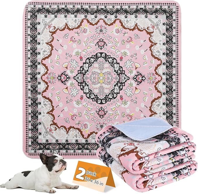 KOOLTAIL Washable Pee Pads for Dogs, 2 Pack Super Absorbent Reusable Puppy Training Pads Waterproof, Nonslip and Leak-Proof Dog Pee Pads, Large Pet Mats Whelping Pads for Floor, Crate, Couch, 36"x36"