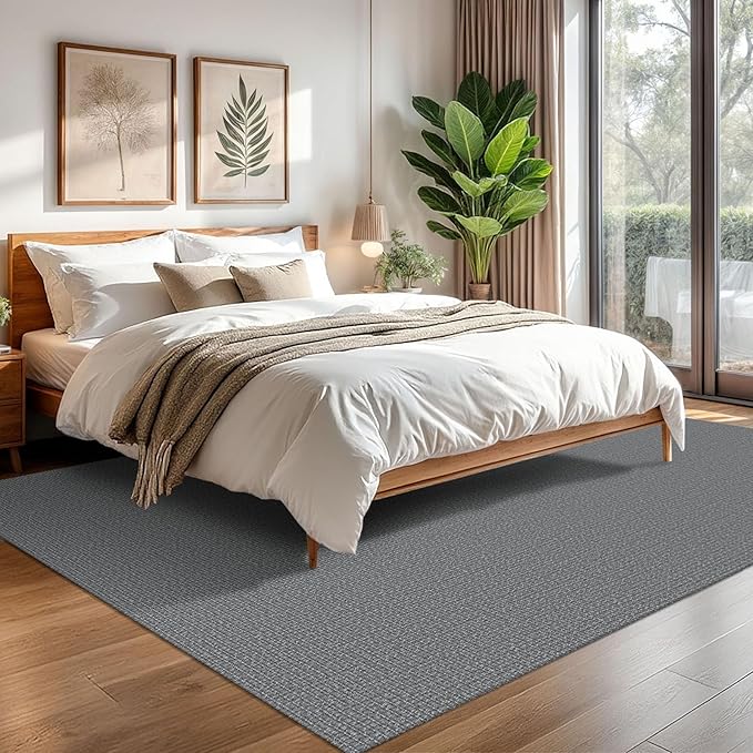 KOZYFLY Washable Area Rug for Living Room 6x9 Ft Non Slip Rubber Backed Bedroom Rug Braided Cotton Dining Room Rug, Large Floor Carpet for Living Room Dining Room, Grey