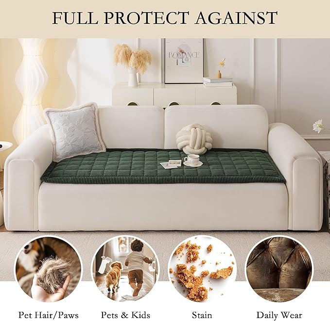 MYSKY HOME Couch Cover for Dogs Washable, Dog Sofa Couch Covers,Washable Non-Slip Couch Sofa Cover Protector Dog Mat for 2 Cushions and Sofas(Moss Green,27.6" x 70.9")