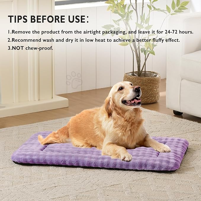 Dog Bed Mat Crate Pad for Large Dogs, Washable Soft Pet Sleeping Mat Kennel Pad with 3D Bubble Pattern, Dusty Purple, 42"x 28"