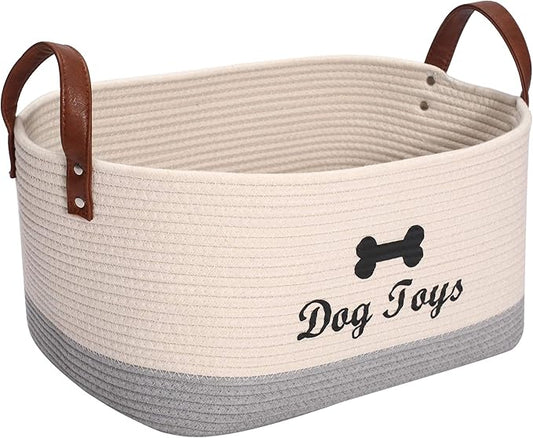 Large Cotton Dog Toy Basket Storage - 16.5"x10.6"x7.5" Puppy Bin - Perfect for Organizing Pet Toys, Blankets, Leashes & More