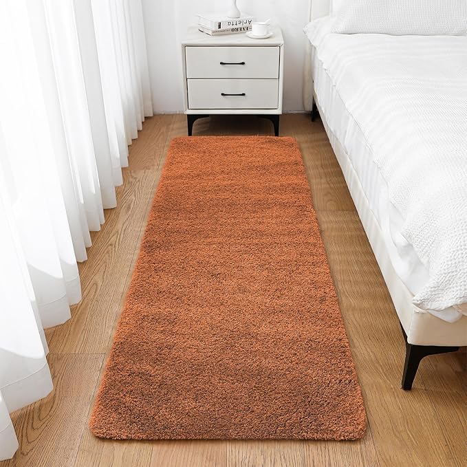 Burnt Orange Bathroom Rugs Runner 24"x72" - Extra Long Plush Bath Mat, Non Slip Absorbent Microfiber Floor Rug, Washable and Fluffy - Ideal for Bathroom, Kitchen or Pet Mat Use