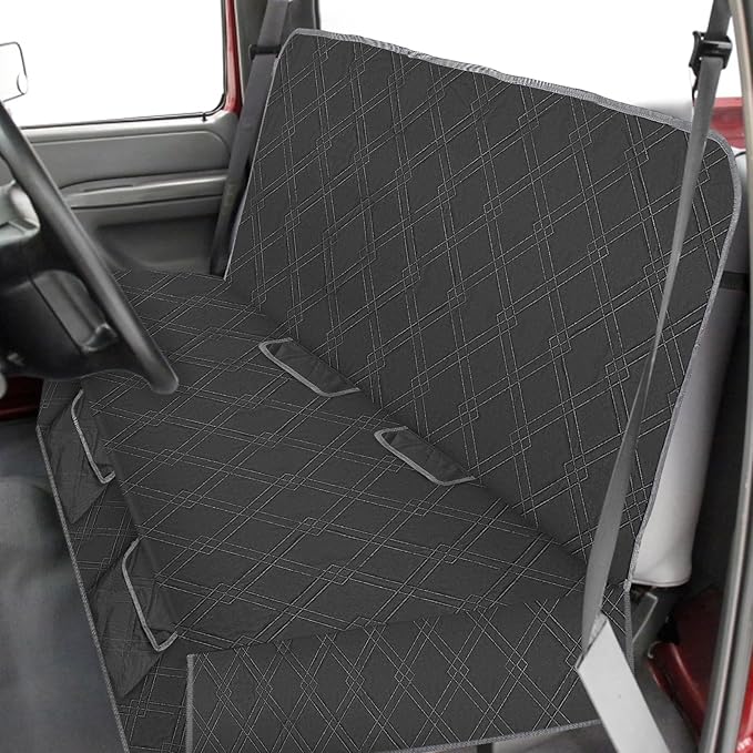 Dog Car Seat Cover for Bench Seat No Headrest, Most Vintage Car and Classic Truck Bench Seat, 600D Oxford Scratch Proof Nonslip Pickup Waterproof Pet Bench Seat Cover