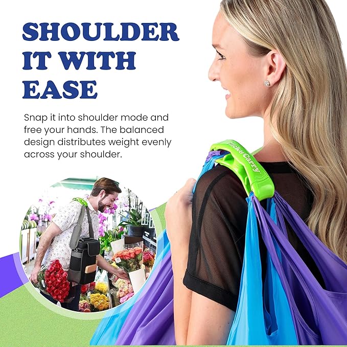 Click & Carry Grocery Bag Holder & Plastic Bag Carrier With Gel Padded Handle - Hands-Free Shopping Assistant for Multiple Bags, Paint Cans & Luggage - 100lb Capacity, As Seen on Shark Tank