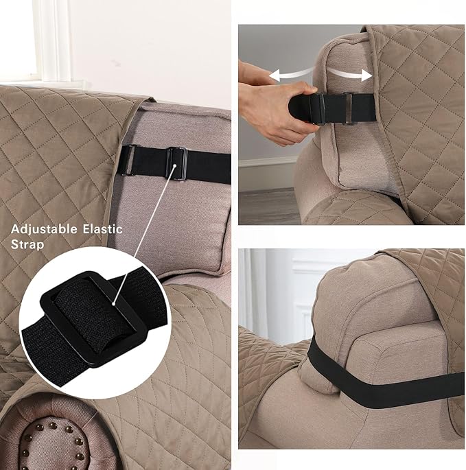 H.VERSAILTEX Reversible Sofa Cover for 3 Cushion Couch Water Resistant Couch Cover for Dogs Non Slip Furniture Protector Cover with Elastic Strap for Pet Cat(Oversized Sofa, Taupe Brown/Beige)