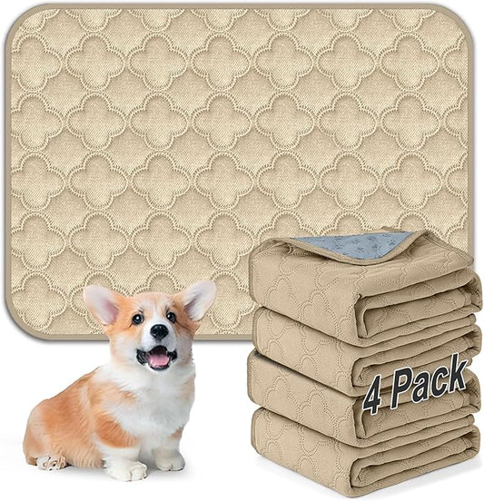 Washable Pee Pads for Dogs - 4 Pack Reusable Pee Pads，Waterproof Puppy Pads，Pet Training Pads，Super Absorbent with Dog Paw Shape Non-Slip Backing (Cream, 18" X 24" - 4 Pack)