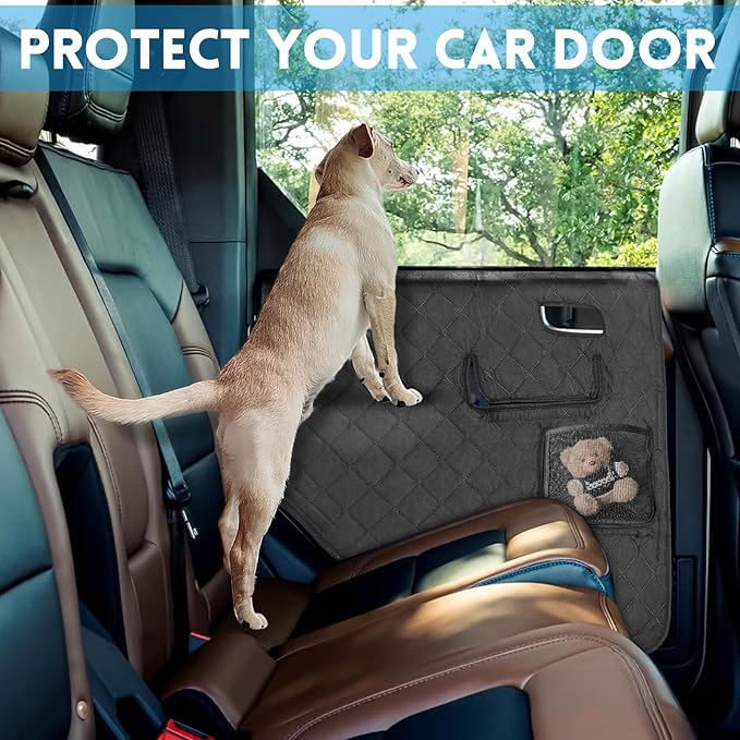 nuoozy Dog Car Door Protector Compatible with Ford Bronco 2021 2022 2023 2024 Thickening Pet Vehicle Door Guard Cover with Storage Pocket Anti-Scratch Nonslip Machine Washable Black (2 Pack)