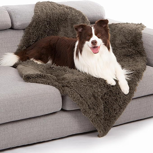 gogobunny Waterproof Dog Blanket for Couch & Furniture Protection - Super Soft Reversible Throw for Large Dogs & Cats, Calming Washable Fur & Sherpa Pet Blanket (40x50 Inch, Stone)