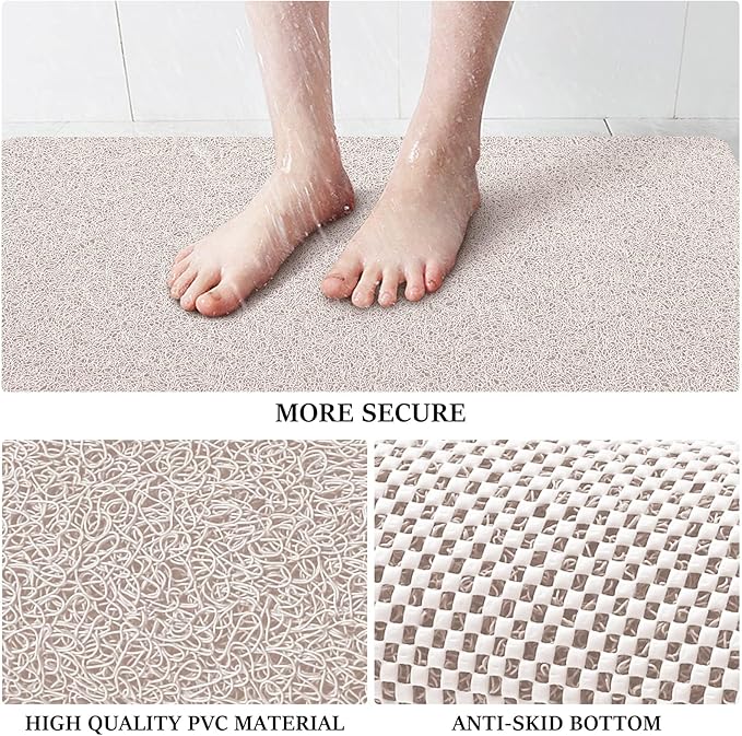 LuxStep Shower Mat Bathtub Mat,24x24 inch, Non-Slip Bath Mat with Drain, Quick Drying PVC Loofah Bathmat for Tub,Shower,Bathroom (Phthalate Free,White)