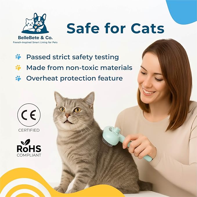 BelleBête & Co. Pet Steam Brush for Dog and Cat, Pet Hair Removal Grooming and Shedding Tool with One-Click Easy Self-Cleaning, USB Charging, No-Rinse Conditioning, Combs for Animals | Green