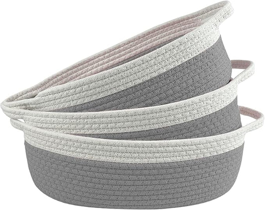 Woven Cotton Rope Gift Basket, Cotton Rope Basket for Closet Shelving Storage with Handles for Living Room, Bedroom(3PCS)