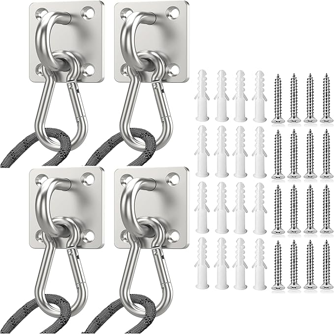 Dog Tie Out Mounted Wall Hook with Clip - Secure Dog Leash Parking Indoor&Outdoor, Stainless Steel Practical Lead Management for Small/Medium/Large Dogs Up to 500lbs (4pcs：silver, for 500lbs)