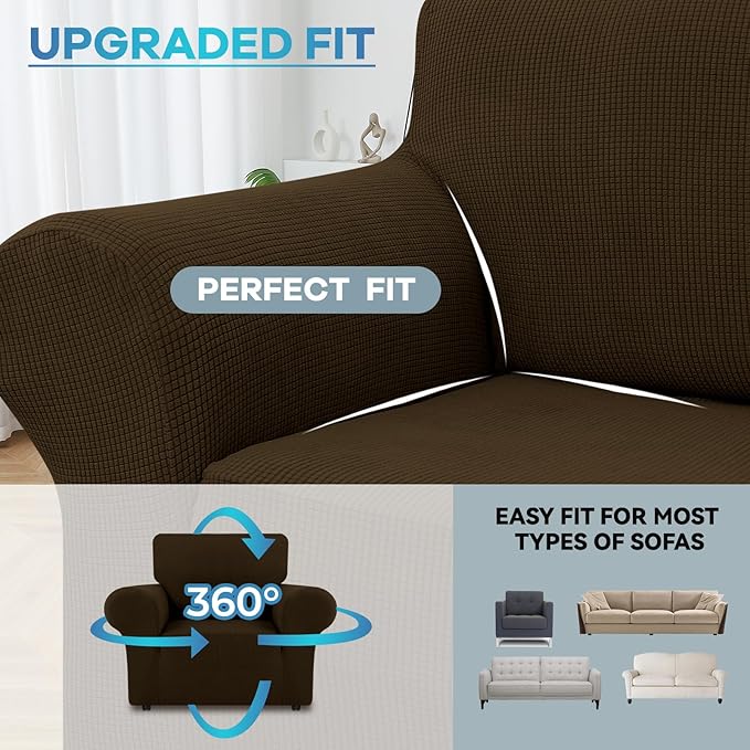 LURKA Stretch Chair Sofa Slipcovers 1 Piece Couch Covers for Sofa Furniture Protector Full Sofa Covers with Elastic Bottom for Kids and Dog (Brown, Small)