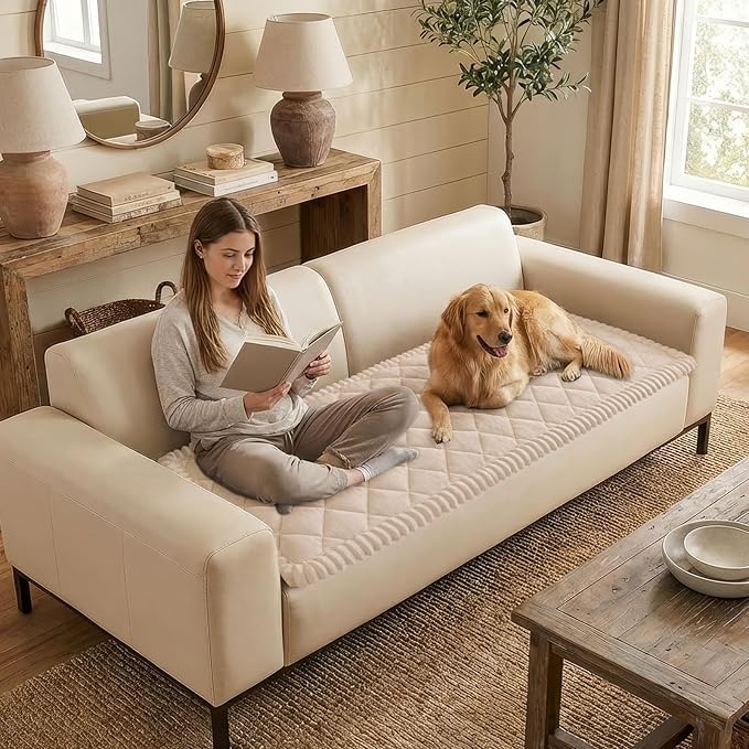Smiry Fuzzy Couch Cover for Dogs, Non Slip Washable Pet Sofa Cover, Scratch Proof Hair Resistant Plush Sofa Slipcover, Pet Friendly Couch Cushion Protector for Cat, Apricot, 27.6" x 47"