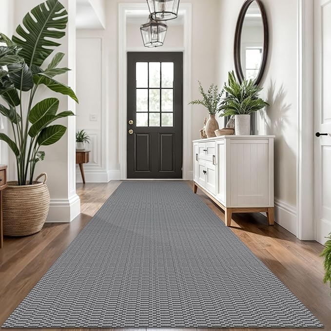 KOZYFLY Washable Runner Rug 3x14 ft Hallway Kitchen Runner Rugs with Rubber Backing Bobo Non Slip Entryway Runner Indoor, Long Carpet Runners for Hall Kitchen Entryway, Grey/Charcoal Grey
