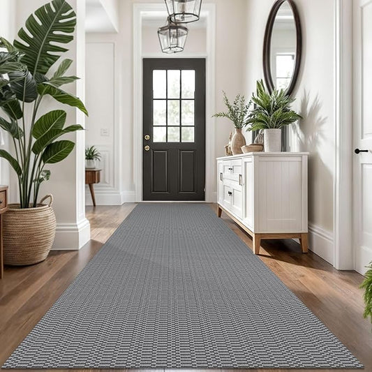 KOZYFLY Washable Runner Rug 3x14 ft Hallway Kitchen Runner Rugs with Rubber Backing Bobo Non Slip Entryway Runner Indoor, Long Carpet Runners for Hall Kitchen Entryway, Grey/Charcoal Grey