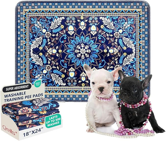 Qeils Reusable Puppy Pads, Washable Pee Pads Super Absorbent Dog Training Pads, Non-Slip Leakproof Wee Wee Pads for Crate, Floor, Potty Pads Feeding Mat Dog Pee 2 Pack 18"x24"