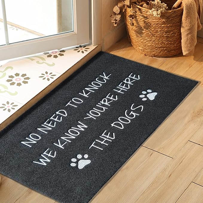 Large Welcome Mats Funny Text Dog Door Mat Do Not Knock We Know You're Here Doormat with Non Slip Rubber Welcome Mat for Front Door Doormat