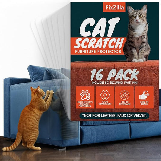 Anti Cat Scratch Furniture Protector, 16-Pack Couch Protector from Cat Claws – Heavy-Duty, Easy-to-Apply Scratching Deterrent and Shield for Sofa Corners, Walls, Doors- with 80 Twist Pins