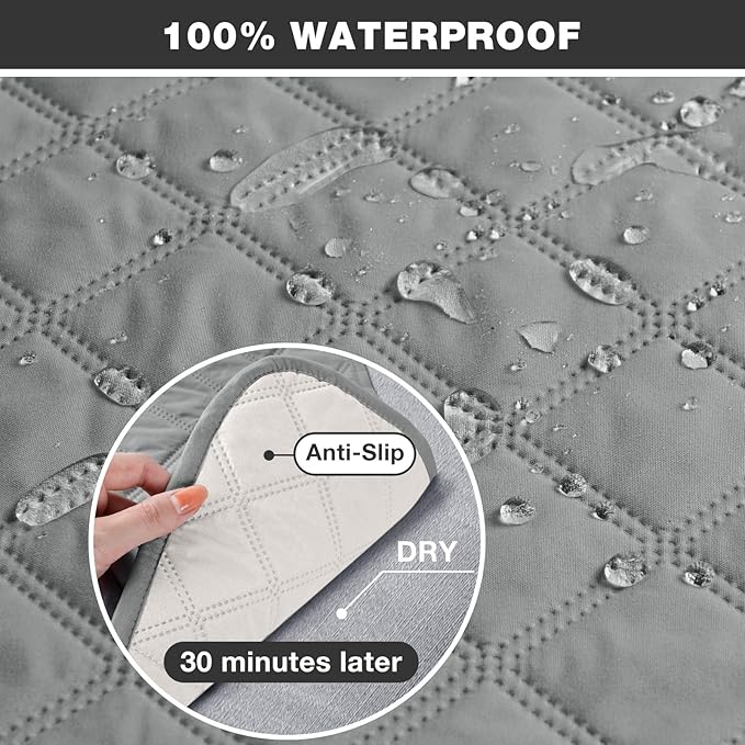 TAOCOCO 100% Waterproof Recliner Chair Cover Non-Slip Reclining Cover for Recliner Chair Washable Chair Seat Cover with Elastic Straps for Pets Sofa Slipcover with Pocket (Oversized 28'', Light Gray)
