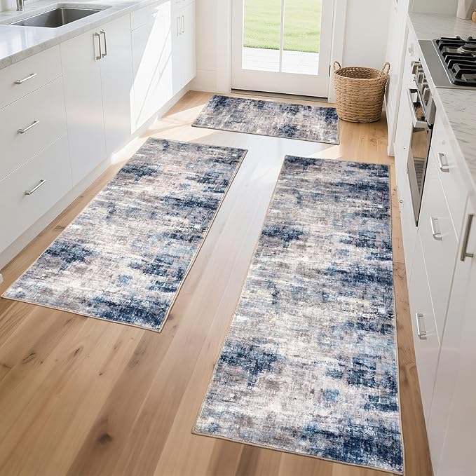 Kitchen Rug Set 3Pcs, Boho Rug Sets Non Slip Washable for Floor Thick Farmhouse Kitchen Decor Runner Rugs for Kitchen, Entryway，Laundry, Hallways 20''x32''+20''x48''+20''x59